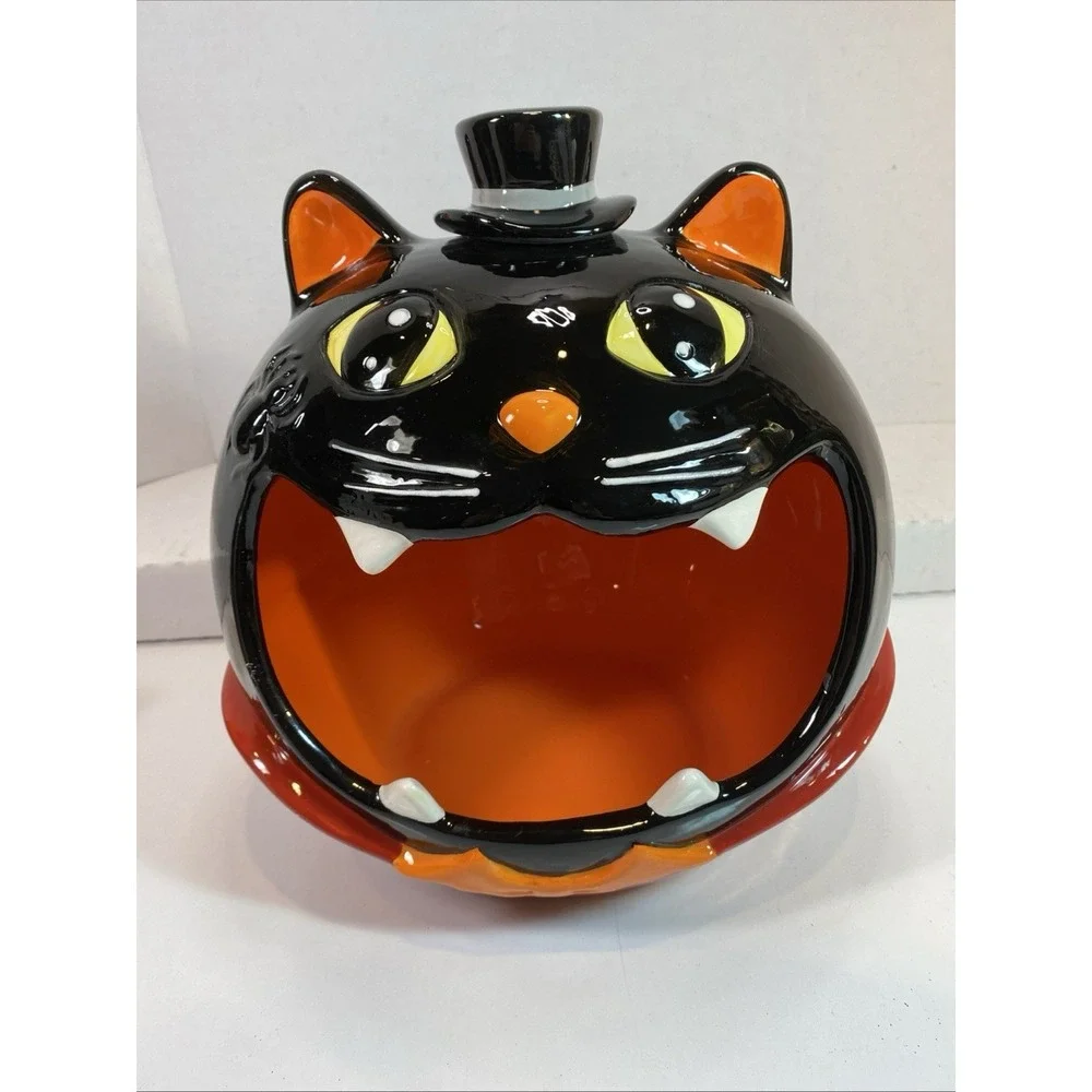 Black Cat Halloween Ceramic Candy Bowl Trick or Treat Party Member's Mark